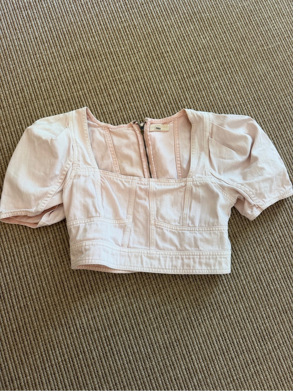 Light Pink Puff-Sleeve Crop Top - Kids